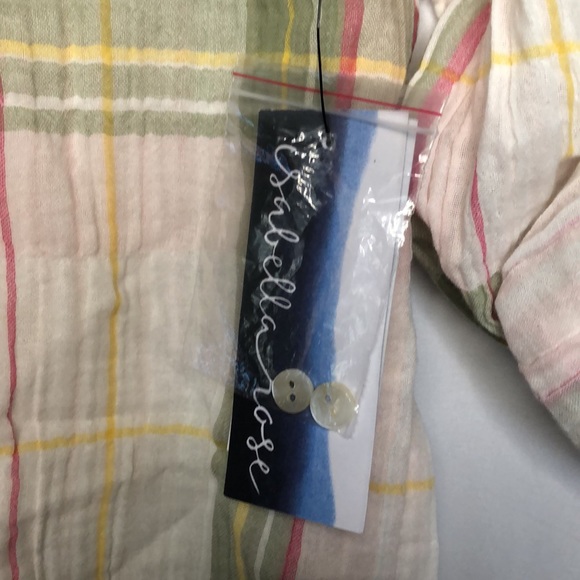 ISABELLA ROSE pink and green striped cotton long button down top. Size Small. - Picture 4 of 13